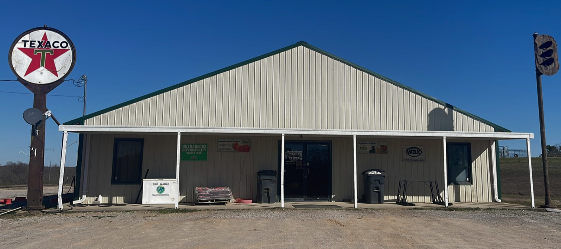Hackleburg Hardware store front on a clear day.